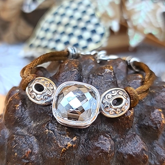 Brighton "VENUS RISING" Faceted Smoky Topaz Swarovski Crystal on Cord Bracelet! - Picture 1 of 9